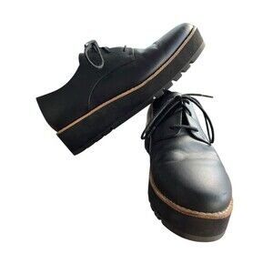 Eileen Fisher Eddy Black Smooth leather Platform Loafers Dress Shoes Womens SZ 8